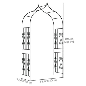 Arche de jardin avec motif en volutes pour rosiers grimpants, vignes et plantes