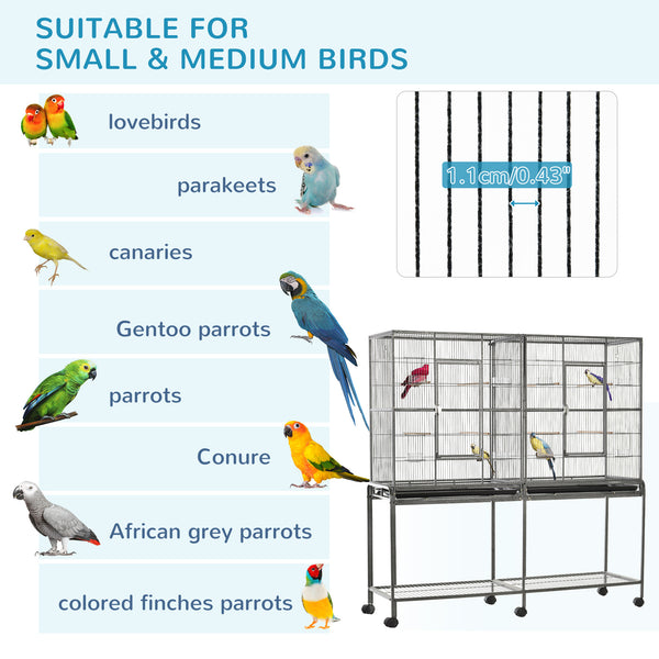 Cage à oiseaux extra large 64 po en métal avec support à roulettes
