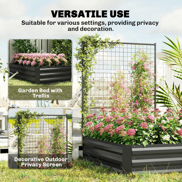 Jardinière surélevée galvanisée avec treillis pour plantes grimpantes, bac à fleurs d'extérieur à fond ouvert, noir
