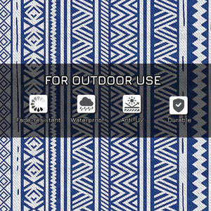 Tapis de sol de patio, tapis en plastique 6' x 9' pour jardin, terrasse, plage, camping, bleu foncé et blanc