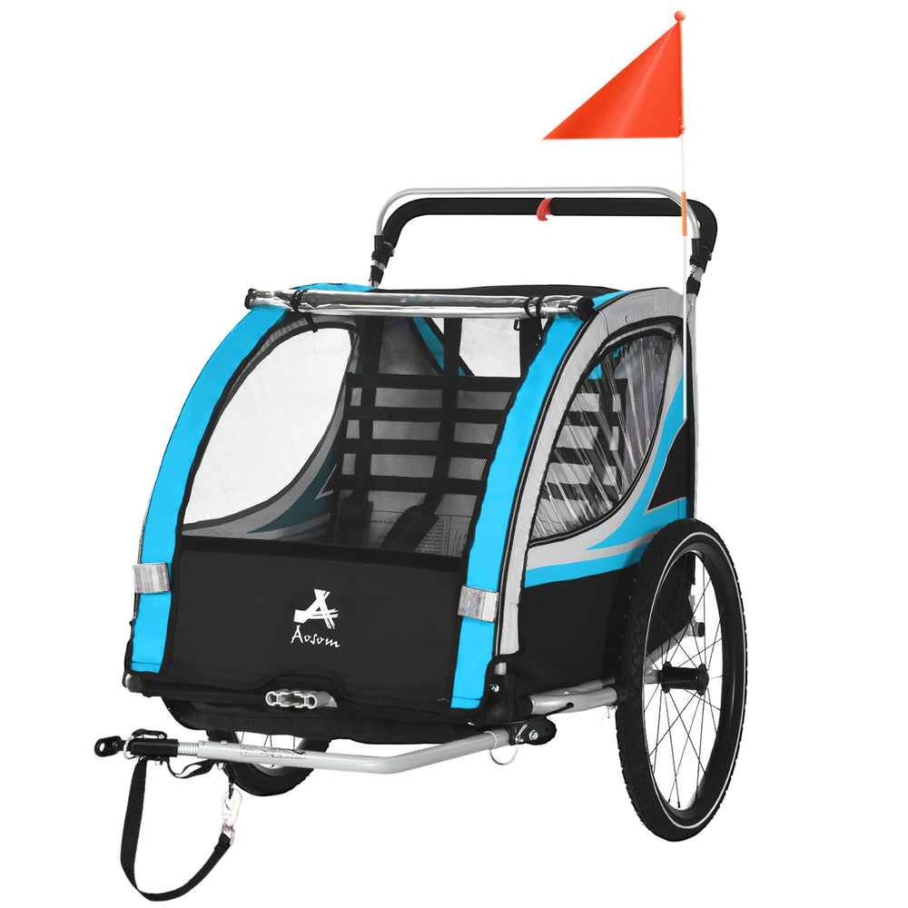 Remorque à vélo 3-en-1 avec harnais 5 points, rangements, bleu