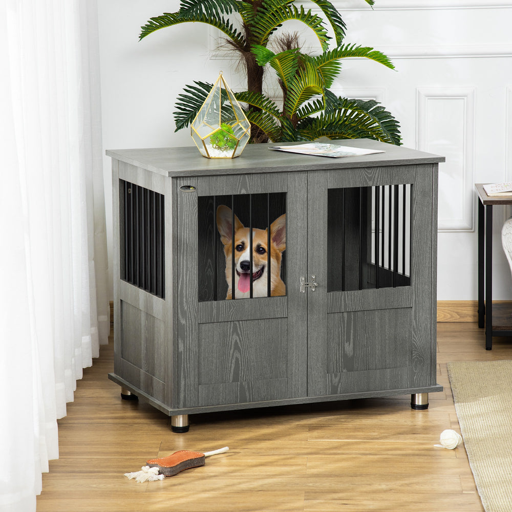 Caged cabinet with lockable magnetic door, grey