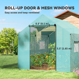 UV and wind resistant tunnel greenhouse with mesh door and windows, green