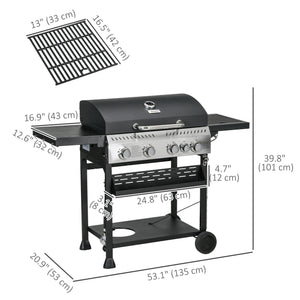 40,000 BTU propane gas barbecue with 4 main burners, 1 side burner, black