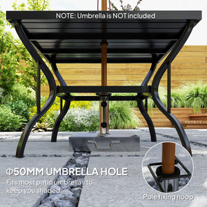 37" Square Outdoor Dining Table, Galvanized Steel Patio Table with 2" Umbrella Hole, Slatted Metal Top, Black