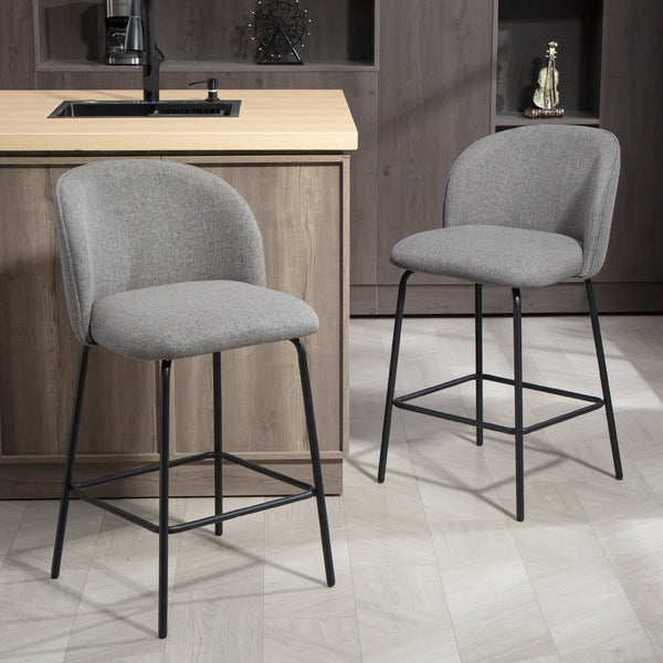 Set of 2 linen-covered bar stools, dark grey