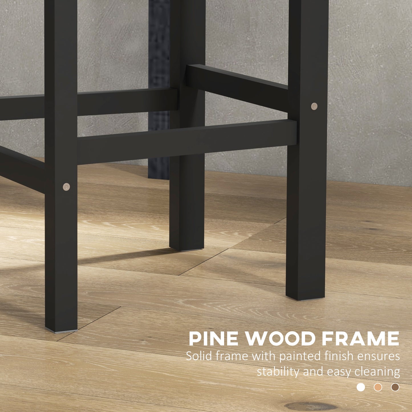 Lot de 2 tabourets de bar, style campagnard, avec dossier, en bois massif pour îlot de cuisine, Noir