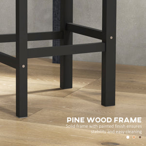 Lot de 2 tabourets de bar, style campagnard, avec dossier, en bois massif pour îlot de cuisine, Noir