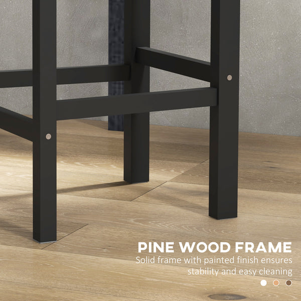 Lot de 2 tabourets de bar, style campagnard, avec dossier, en bois massif pour îlot de cuisine, Noir