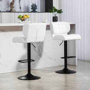 Set of 2 swivel bar stools in faux leather, white