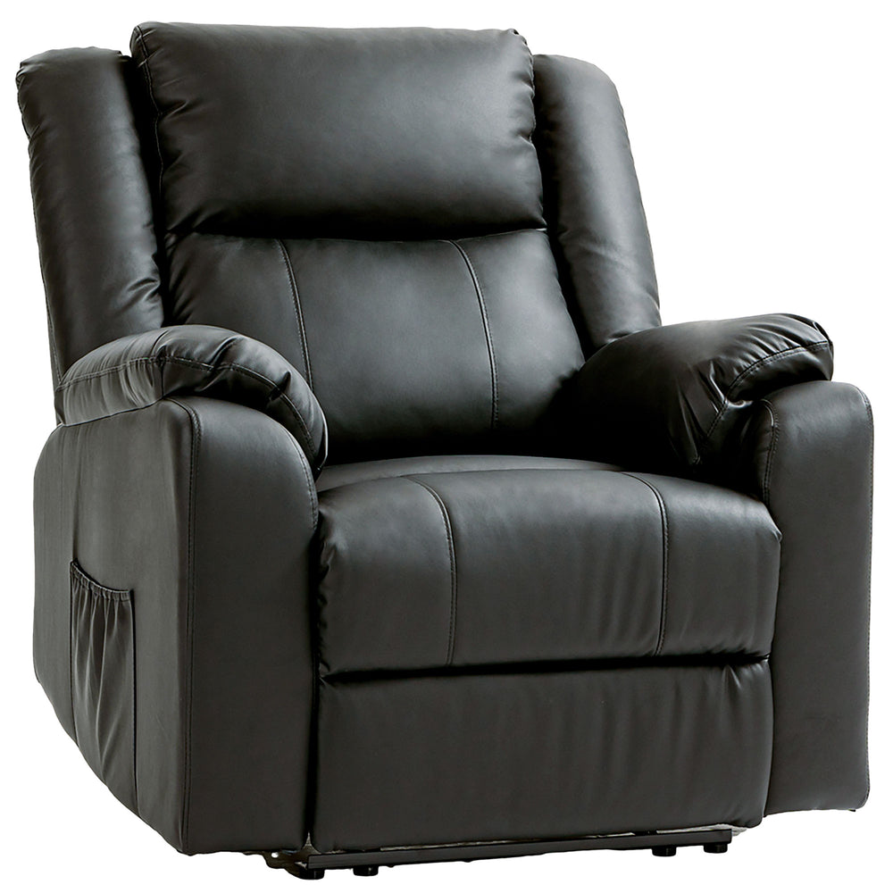 Fauteuil inclinable en cuir synthétique avec repose-pieds et 2 poches latérales, noir