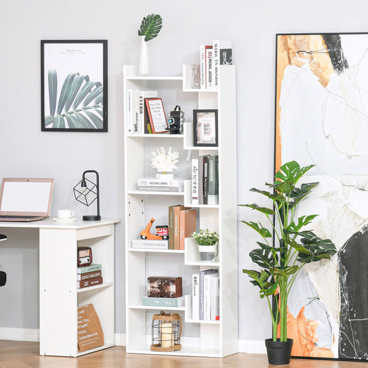 6-Tier Tall Bookcase, Modern Storage Shelf, White