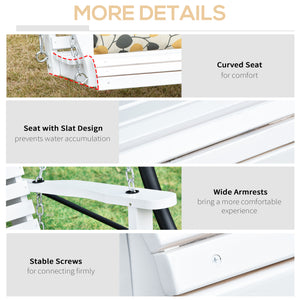 2 to 3 Seater Porch Swing Wood Patio Swing Chair Swing Bench with Foldable Table, Cup Holders, Steel Chains, White