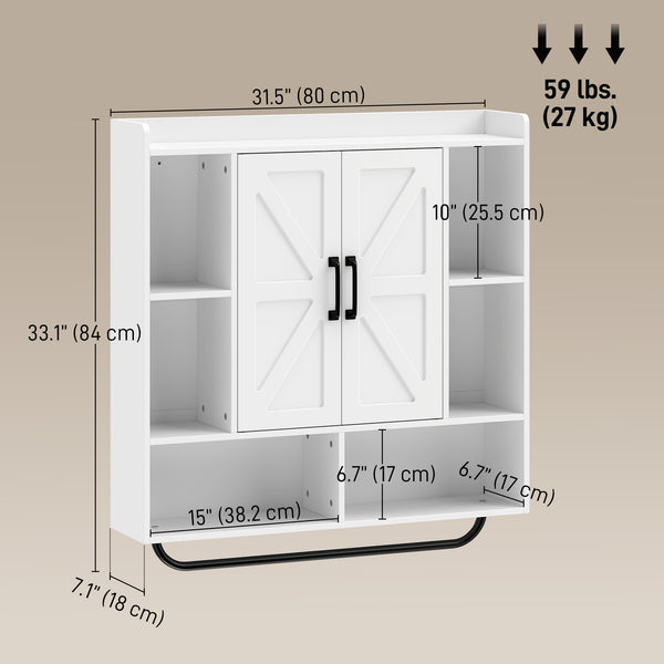 Bathroom Wall Cabinet, Medicine Cabinet Wall Mounted with Open and Hidden Storage Space for Bathroom, White