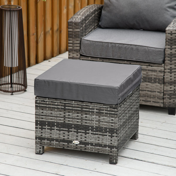 Pouf de jardin en rotin avec coussin moelleux, gris