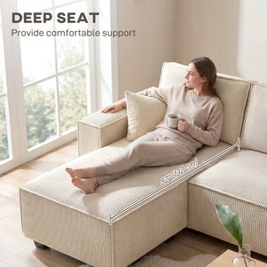 Canapé d'angle modulable en forme de U avec double méridienne et coussins à ressorts, beige