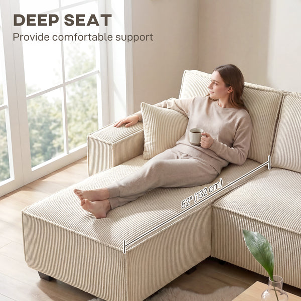 Canapé d'angle modulable en forme de U avec double méridienne et coussins à ressorts, beige