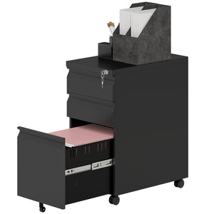Classeur 3 tiroirs avec serrure, armoire de rangement de bureau en acier avec barre de suspension pour dossiers A4, Légal et Lettre, noir