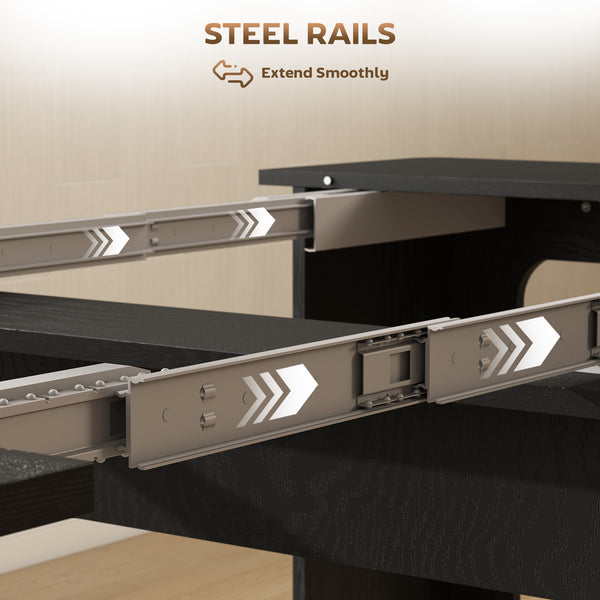 Extendable dining table for small spaces, seats up to 6, aged black