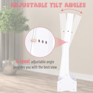 Armoire à bijoux sur pied avec éclairage LED, miroir pleine longueur, angle réglable, blanc