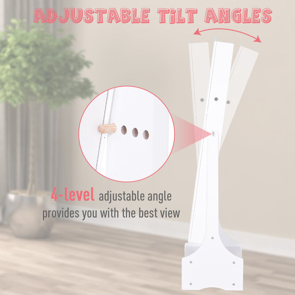Armoire à bijoux sur pied avec éclairage LED, miroir pleine longueur, angle réglable, blanc