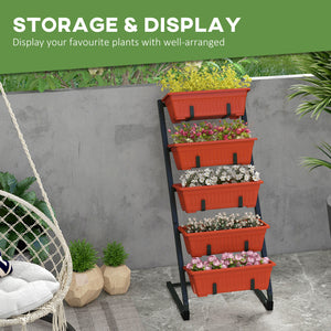 5-tier raised vertical planter with 5 containers, red