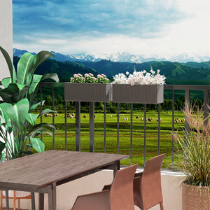 2 Pack 20 Inch Hanging Flower Pots, Railing Planter Box for Fence, Garden, Rattan Look, Gray