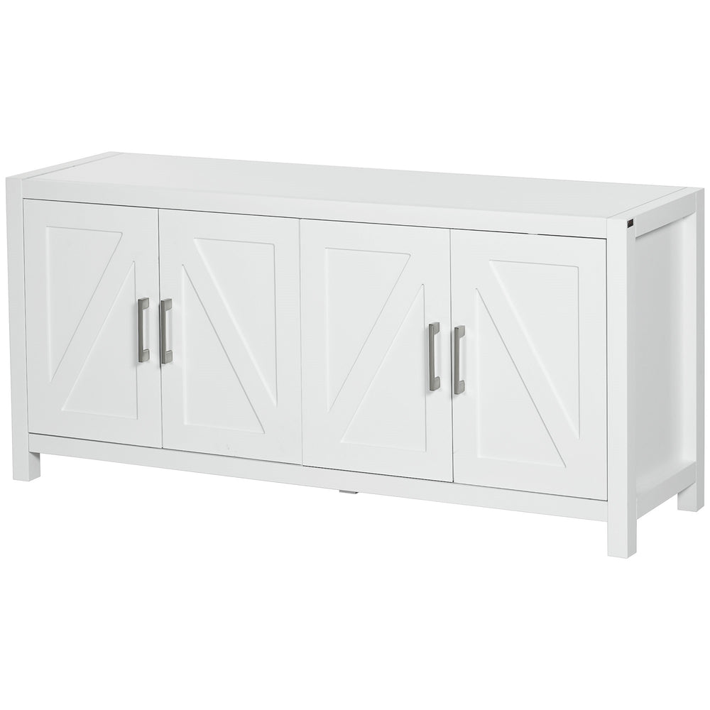 Buffet/meuble TV avec portes de style grange, 4 passe-câbles, blanc