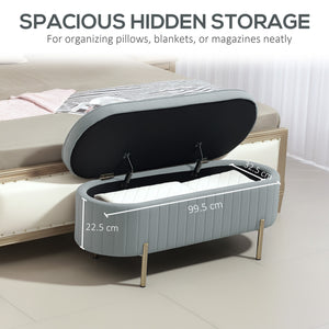 Banc de chambre rembourré capitonné avec pieds en métal, gris