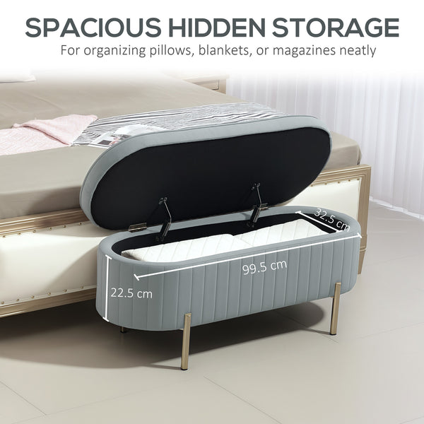 Banc de chambre rembourré capitonné avec pieds en métal, gris