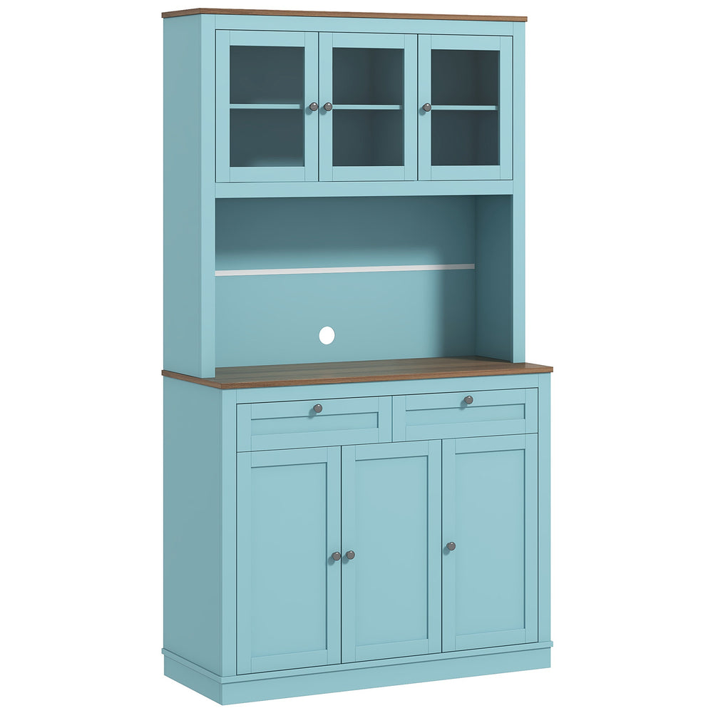Garde-manger avec espace micro-ondes et portes vitrées, bleu