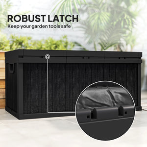 Coffre de rangement extérieur en résine avec poignées, étanche pour outils de jardin, noir