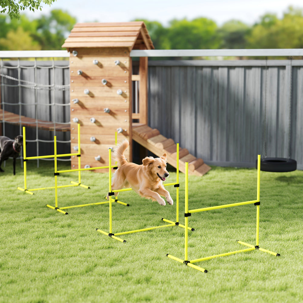 Set of 4 Dog Agility Training Equipment Adjustable Jump Bar Pet Exercise Kit with Carrying Bag (Yellow)