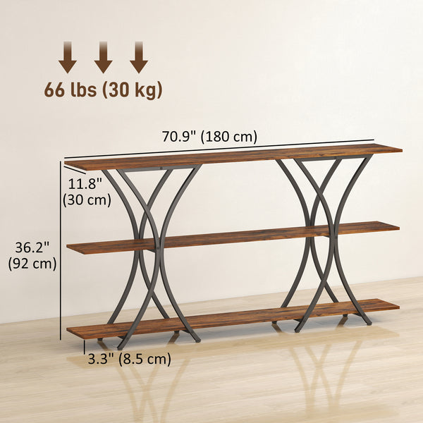 Industrial 3-tier entryway console with 2 storage shelves for living room or hallway, rustic brown