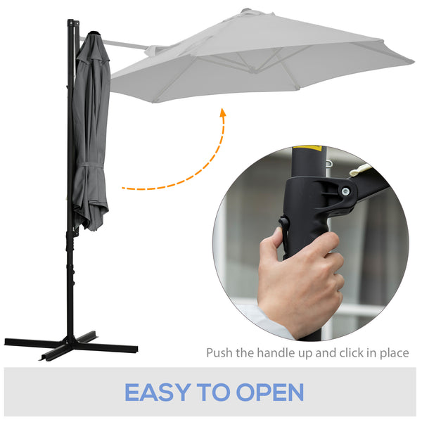 Parasol déporté de 8,5 pieds avec rotation à 360° et base en croix, gris foncé