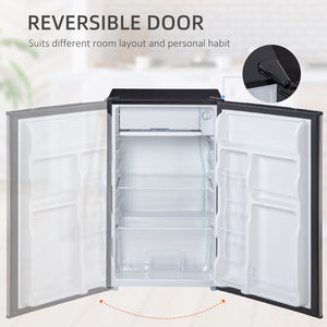 Réfrigérateur compact avec congélateur, étagère réglable, thermostat mécanique et porte réversible, argent