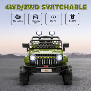 Voiture électrique 12V 4 roues motrices / 2 roues motrices pour enfants avec télécommande, vert foncé