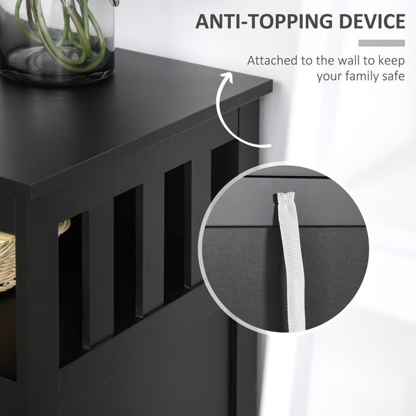 Wooden Storage Buffet with 2-Tier Cabinet and Open Shelf, Black