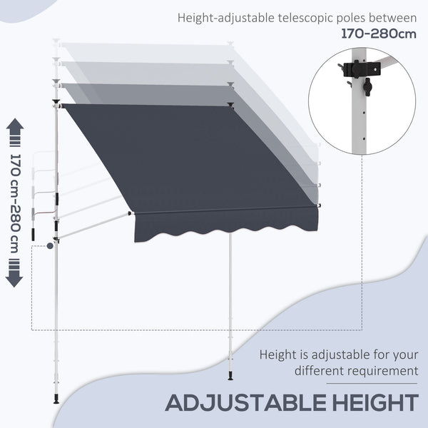 6.6'x5' Manual Retractable Patio Awning Sun Shelter Window Door Deck Canopy, Water Resistant UV Protector, Black