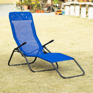 Chaise longue pliable avec tissu en maille respirante, bleu