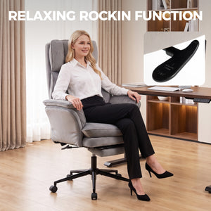 Chaise de bureau ergonomique avec repose-pieds, accoudoirs relevables et dossier inclinable à 135°, gris