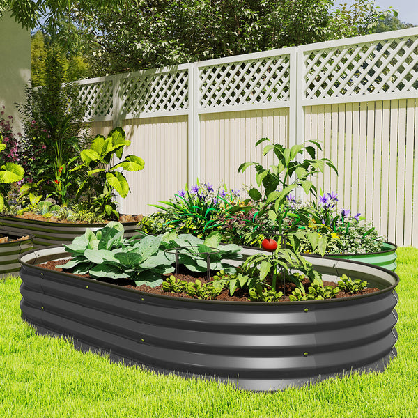 Jardinière d'extérieur surélevée en acier galvanisé avec tuteur en métal, gris foncé
