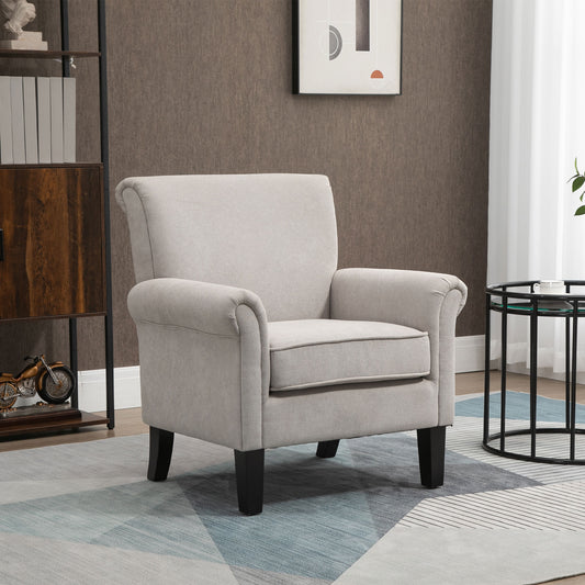 Fauteuil d'appoint rembourré avec tissu doux au toucher velours, accoudoirs roulés, gris