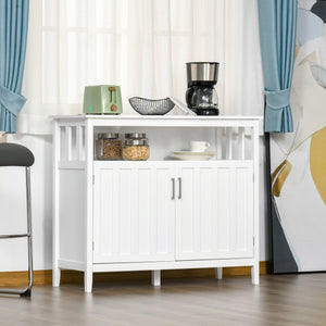 Buffet/meuble de rangement avec 2 portes et étagères réglables pour cuisine et salle à manger, blanc