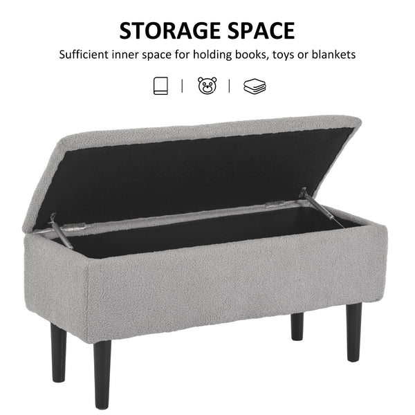 Banc de rangement moderne avec revêtement en laine d'agneau, gris