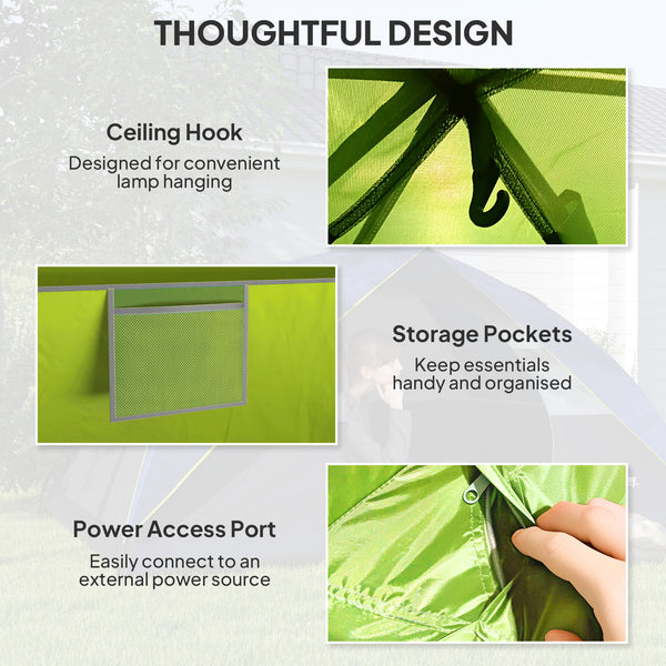 Tente de camping imperméable avec fenêtre en filet, poches de rangement et crochet