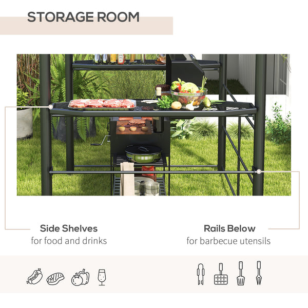8' x 5' Grill Gazebo with Vented PC Roof, Side Shleves, Dark Grey