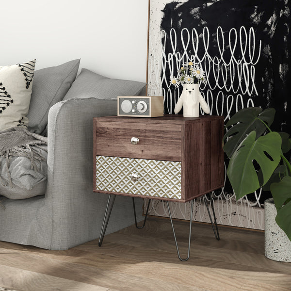 Table d'appoint avec tiroirs pour chambre à coucher ou salon, marron