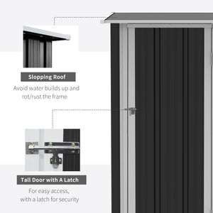 Abri de jardin en métal avec toit incliné et porte verrouillable pour outils, gris