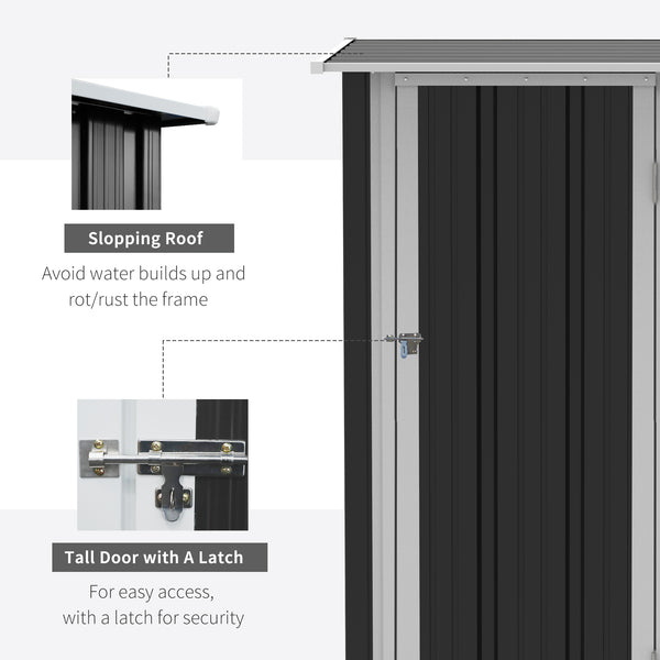Abri de jardin en métal avec toit incliné et porte verrouillable pour outils, gris